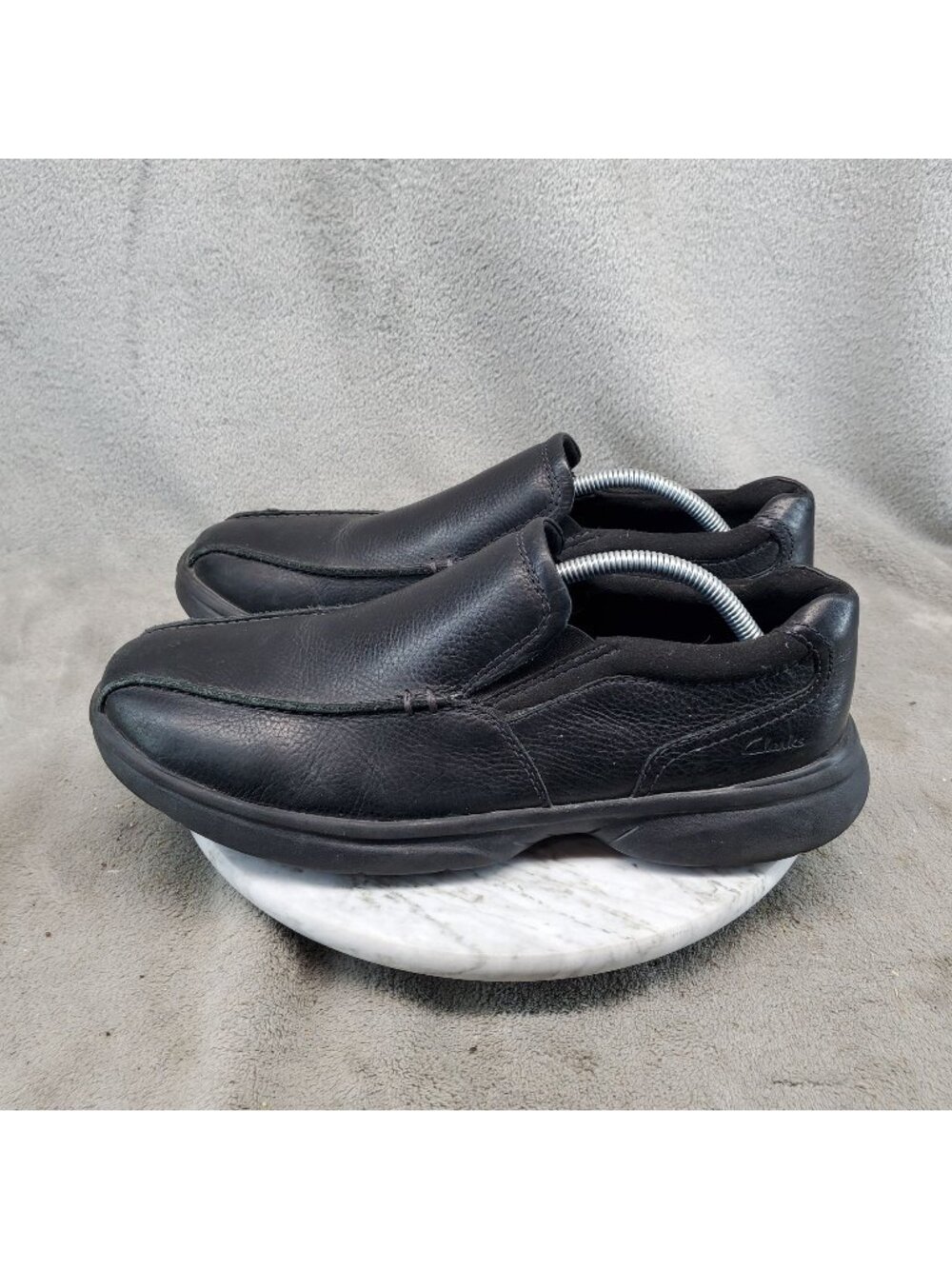 Clarks Shoes Mens Size 11.5 Bradley Step Black Leather Slip On Loafers *Read*